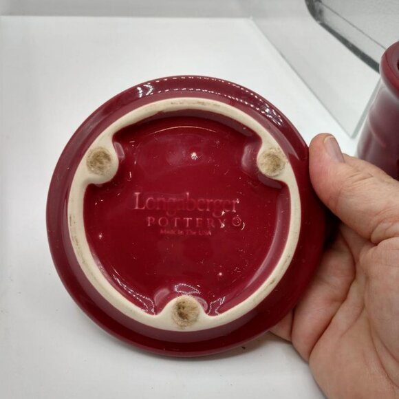 Longaberger Pottery Woven Traditions Paprika Crock with  Coaster Lid One Pint - Picture 3 of 6